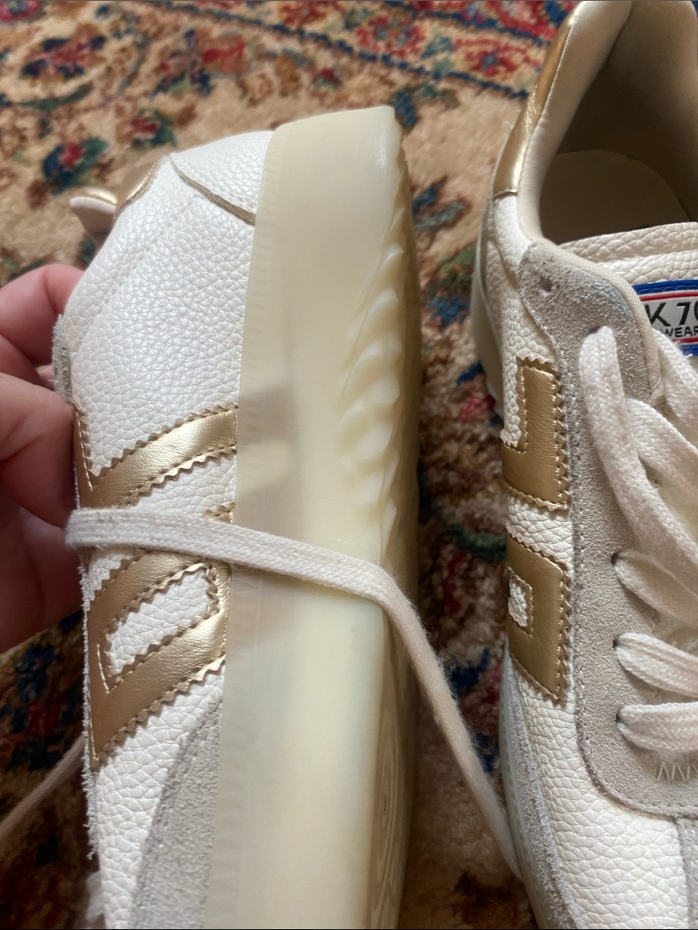 Back 70 Women's Athletic Sneaker in White with Gold Trim - Picture 7 of 8